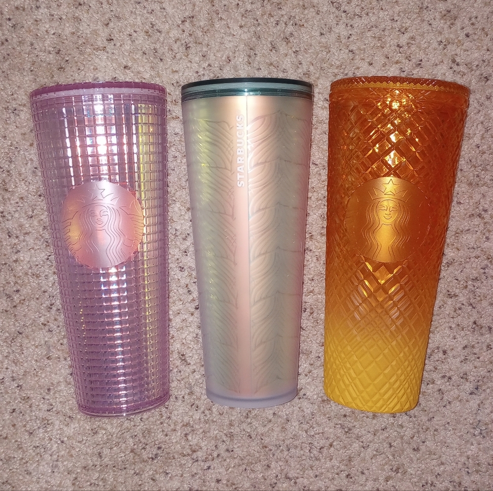 3 Starbucks Tumblers Pink Mermaid Orange All 24 Oz